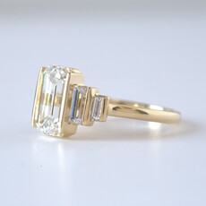 14k Yellow Gold 4.30ctw (3.59 F/VVS2 IGI Center) Emerald Lab Grown 5-Stone Half Bezel Diamond Engagement Ring Size 7.25