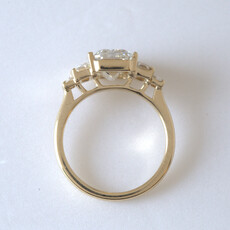 14k Yellow Gold 4.30ctw (3.59 F/VVS2 IGI Center) Emerald Lab Grown 5-Stone Half Bezel Diamond Engagement Ring Size 7.25