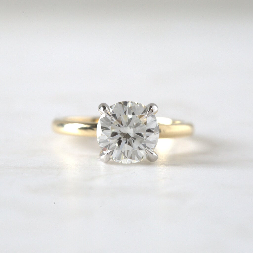 14k Two Tone 2.54ct F/SI2 GIA Round Brilliant Diamond Solitaire Engagement Ring Size 7