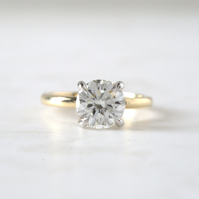 14k Two Tone 2.54ct F/SI2 GIA Round Brilliant Diamond Solitaire Engagement Ring Size 7