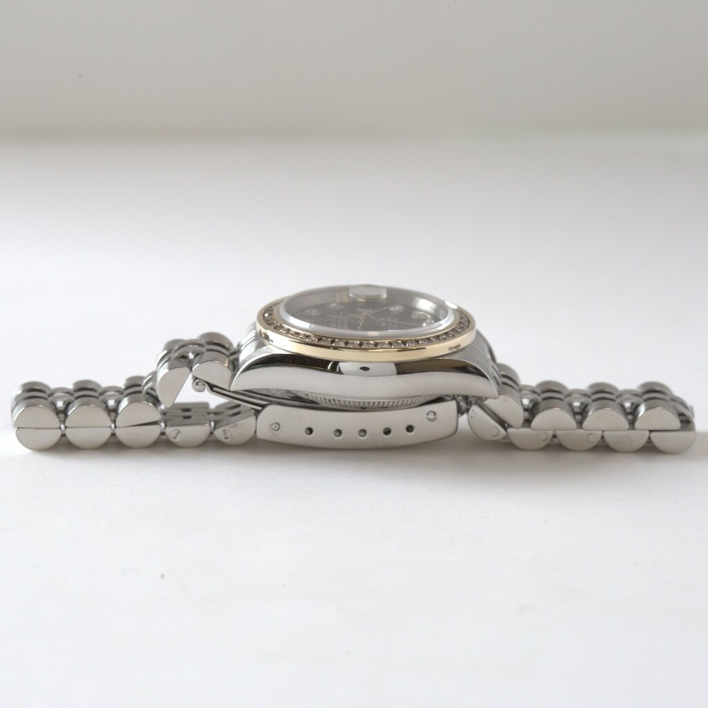 Rolex Rolex Stainless Steel Ladies 26mm Datejust Diamond Bezel with Black Diamond Dial