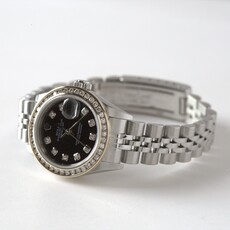 Rolex Rolex Stainless Steel Ladies 26mm Datejust Diamond Bezel with Black Diamond Dial