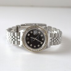Rolex Rolex Stainless Steel Ladies 26mm Datejust Diamond Bezel with Black Diamond Dial