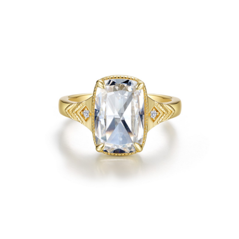 Lafonn Lafonn Silver Gold-Plated 5.65ctw Simulated Diamond Vintage Elara Grande Cushion Ring