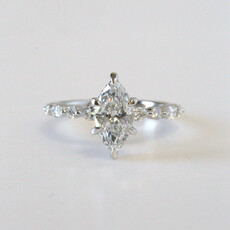 14k White Gold 1.51ct D/VS1 IGI Lab Grown Marquise Hidden Halo Solitaire Engagement Ring w/ Alternating Diamond Shank (Size 7)
