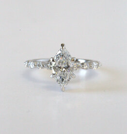 14k White Gold 1.51ct D/VS1 IGI Lab Grown Marquise Hidden Halo Solitaire Engagement Ring w/ Alternating Diamond Shank (Size 7)