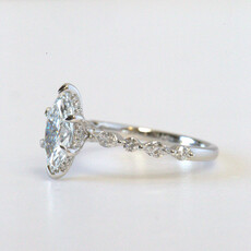 14k White Gold 1.51ct D/VS1 IGI Lab Grown Marquise Hidden Halo Solitaire Engagement Ring w/ Alternating Diamond Shank (Size 7)