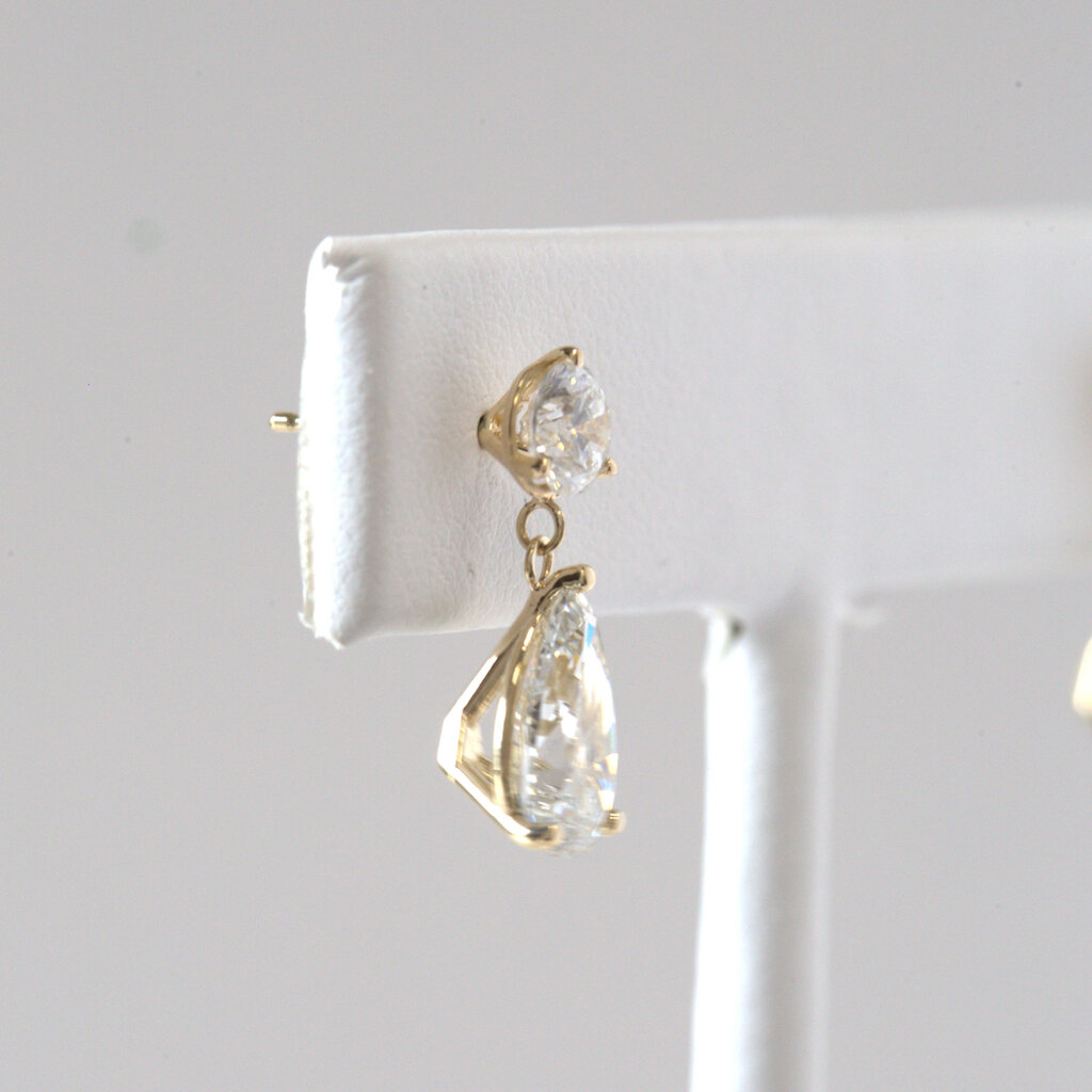 American Jewelry 14k Yellow Gold 4ctw Round Brilliant (1ctw) & Pear (1.5ct each) Lab Grown Diamond Dangle Stud Earrings