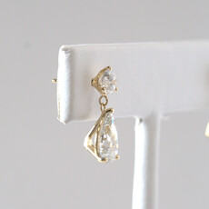 American Jewelry 14k Yellow Gold 4ctw Round Brilliant (1ctw) & Pear (1.5ct each) Lab Grown Diamond Dangle Stud Earrings