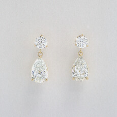 American Jewelry 14k Yellow Gold 4ctw Round Brilliant (1ctw) & Pear (1.5ct each) Lab Grown Diamond Dangle Stud Earrings