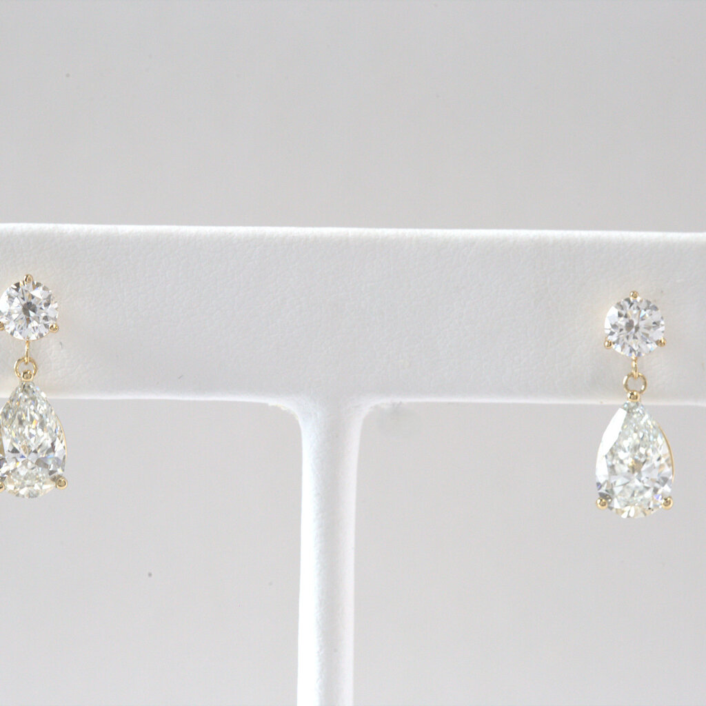 American Jewelry 14k Yellow Gold 4ctw Round Brilliant (1ctw) & Pear (1.5ct each) Lab Grown Diamond Dangle Stud Earrings