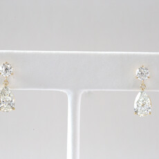 American Jewelry 14k Yellow Gold 4ctw Round Brilliant (1ctw) & Pear (1.5ct each) Lab Grown Diamond Dangle Stud Earrings