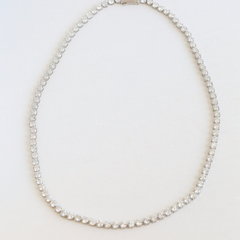 American Jewelry 14k White Gold 25ctw Lab Grown Round Diamond Tennis Necklace