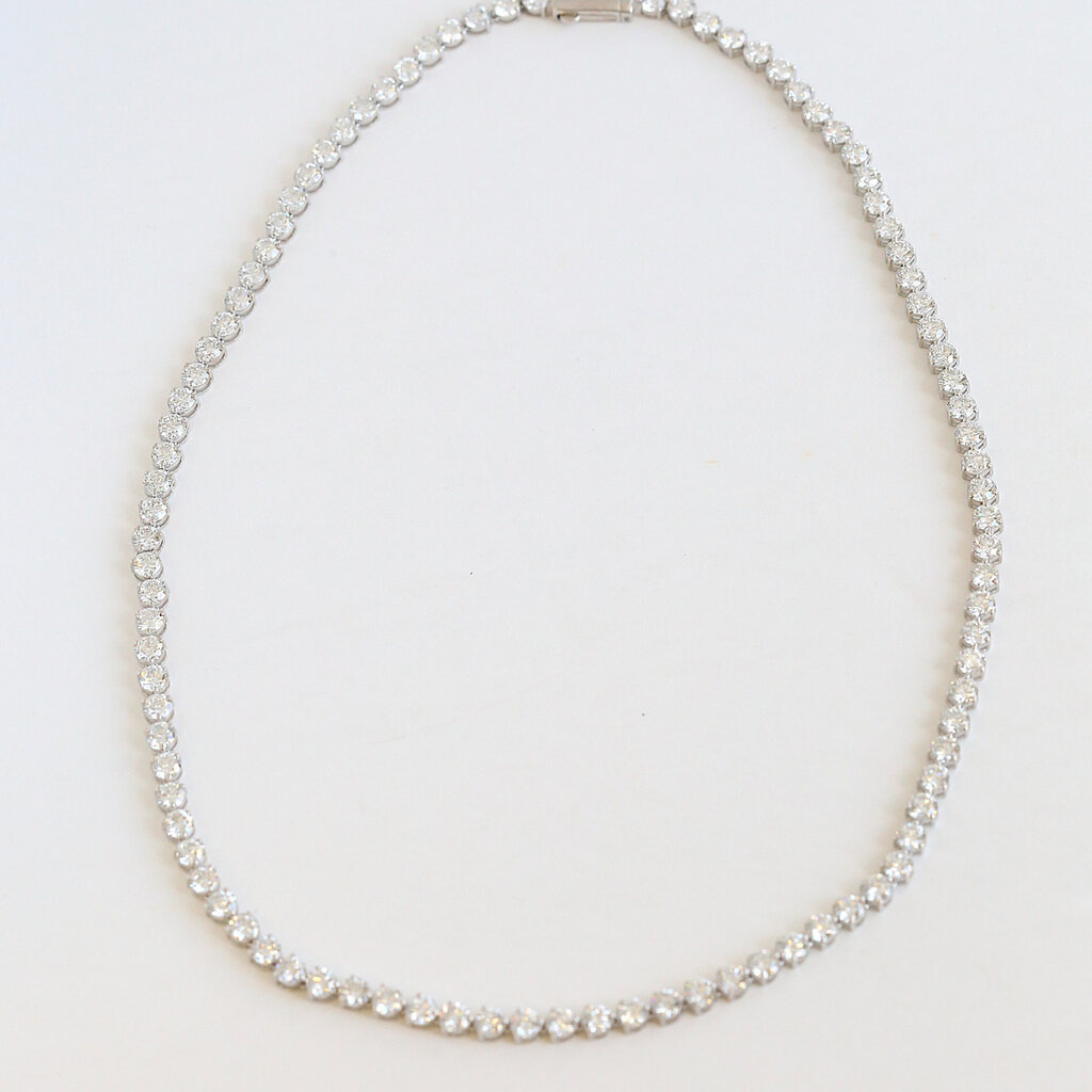 American Jewelry 14k White Gold 25ctw Lab Grown Round Diamond Tennis Necklace
