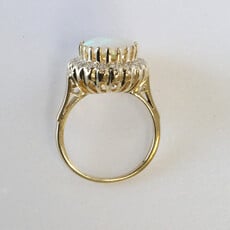 American Jewelry ESTATE 14k Yellow Gold .60ctw Diamond and 12x10mm Opal Halo Ring (Size 6.5)