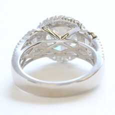 American Jewelry 18k White Gold 4.22ctw (3.00 I/VS1 GIA Ctr) Round Diamond Accented Baguette Halo Engagement Ring