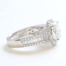 American Jewelry 18k White Gold 4.22ctw (3.00 I/VS1 GIA Ctr) Round Diamond Accented Baguette Halo Engagement Ring