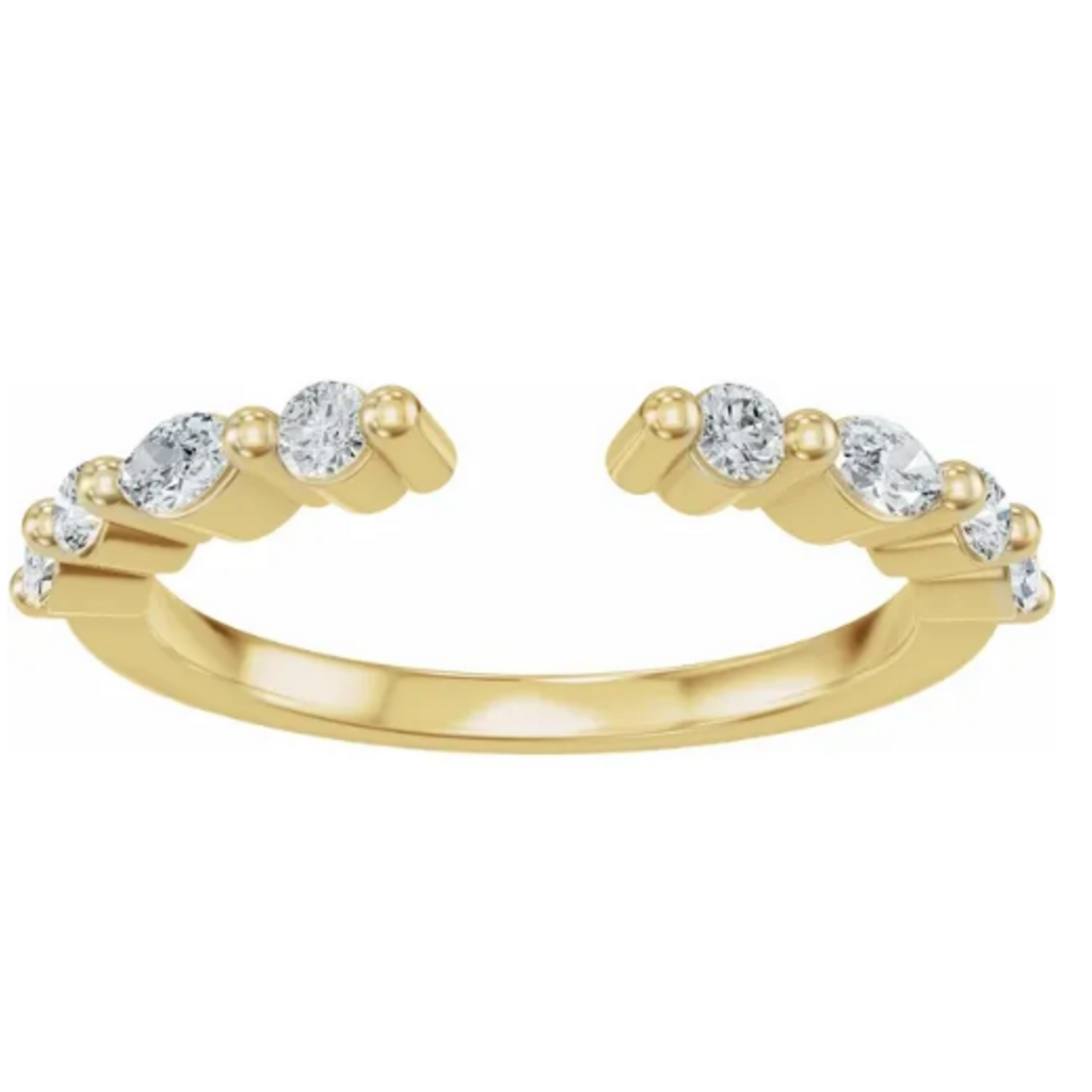 American Jewelry 14k Yellow Gold 1/3ctw Round and Marquise Alternating Diamond Open Shank Wedding Band