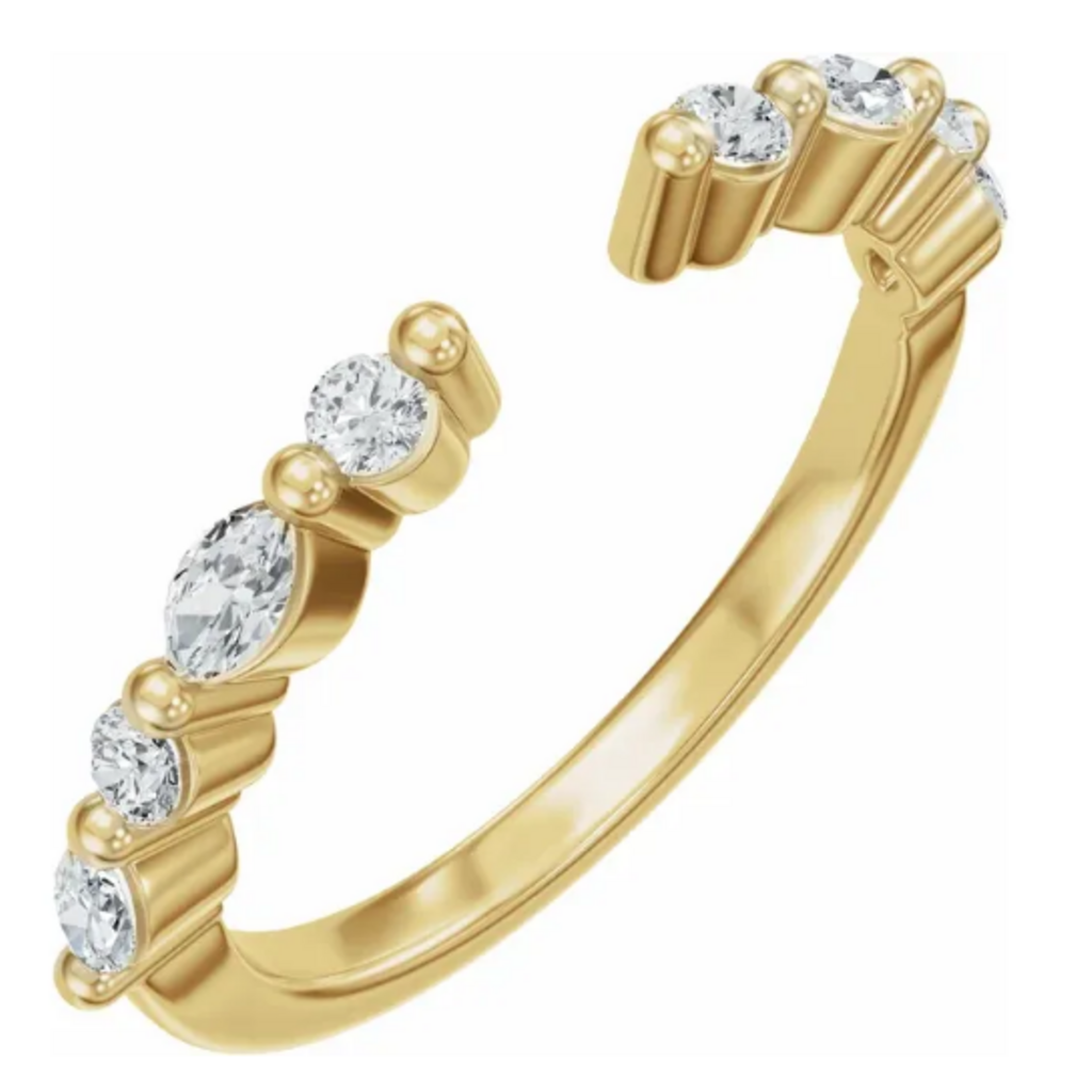 American Jewelry 14k Yellow Gold 1/3ctw Round and Marquise Alternating Diamond Open Shank Wedding Band