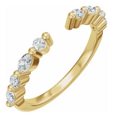 American Jewelry 14k Yellow Gold 1/3ctw Round and Marquise Alternating Diamond Open Shank Wedding Band
