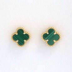 18k Yellow Gold 3ctw Malachite Clover Milgrain Detail Stud Earrings