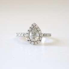 ESTATE 14k White Gold 1.75ctw (1ct H/SI1 Center) Pear Halo Diamond Engagement Ring with .30ctw Diamond Wedding Band