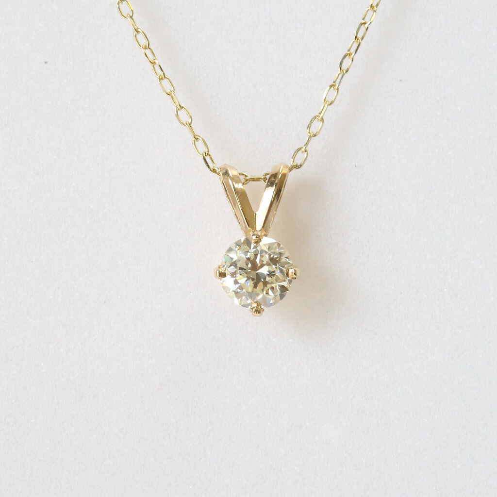 American Jewelry 14k Yellow Gold 1/2ct Round Diamond Solitaire Compass Prong Pendant (18")
