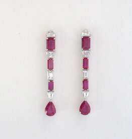 American Jewelry 18k White Gold 1.00ctw Diamond & 4.56ctw Ruby Baguette Dangle Stud Earrings