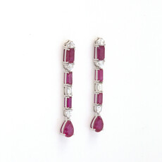 American Jewelry 18k White Gold 1.00ctw Diamond & 4.56ctw Ruby Baguette Dangle Stud Earrings