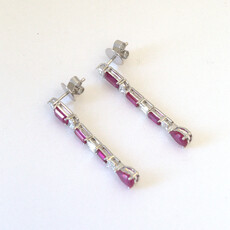 American Jewelry 18k White Gold 1.00ctw Diamond & 4.56ctw Ruby Baguette Dangle Stud Earrings