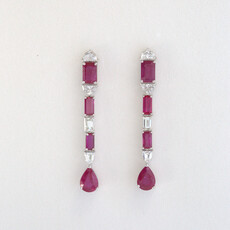 American Jewelry 18k White Gold 1.00ctw Diamond & 4.56ctw Ruby Baguette Dangle Stud Earrings