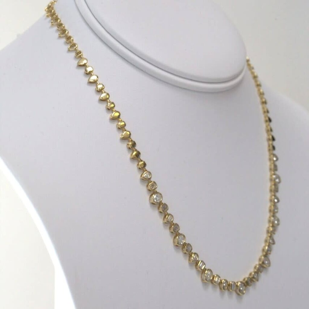 American Jewelry 14k Yellow Gold 3.57ctw Mixed Diamond Bezel Tennis Necklace (16")