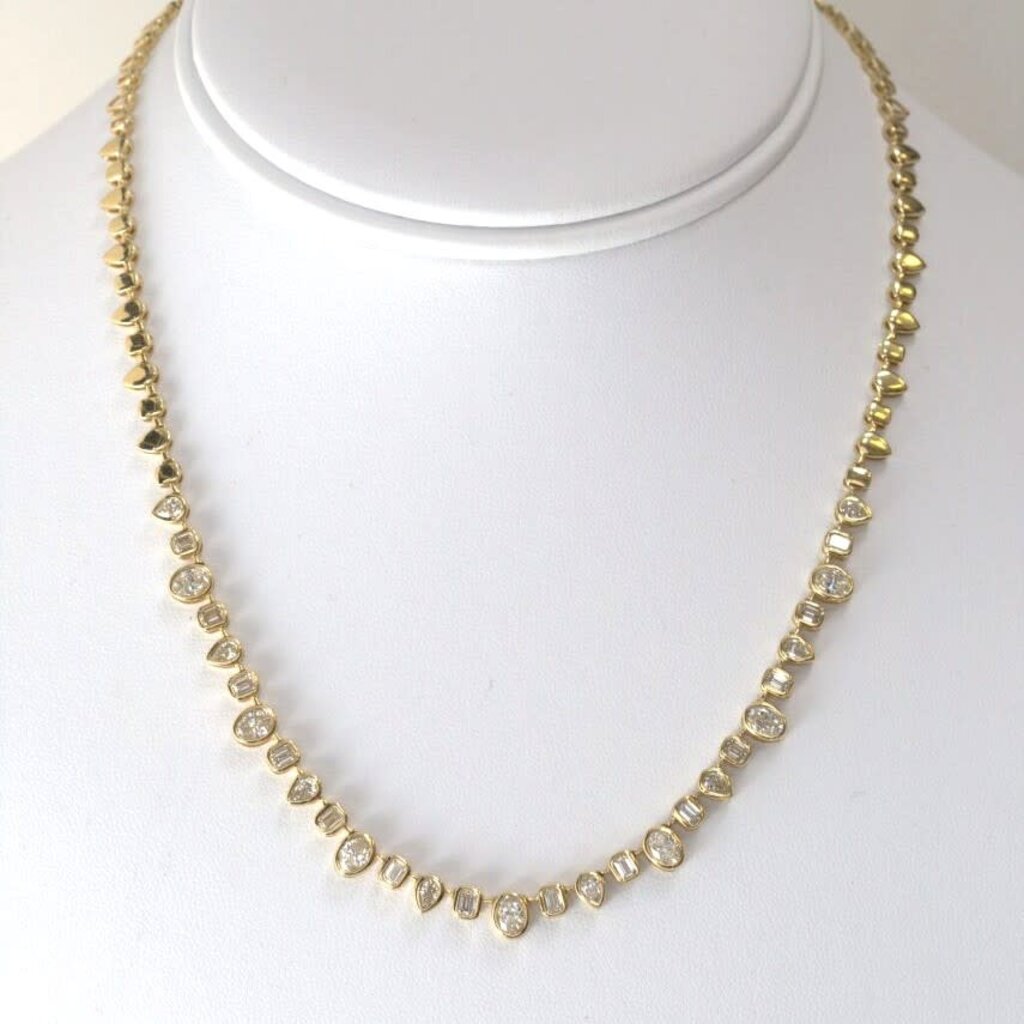 American Jewelry 14k Yellow Gold 3.57ctw Mixed Diamond Bezel Tennis Necklace (16")
