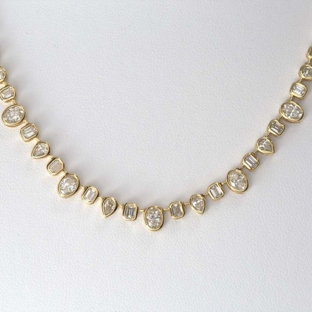 American Jewelry 14k Yellow Gold 3.57ctw Mixed Diamond Bezel Tennis Necklace (16")