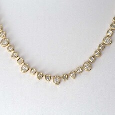 American Jewelry 14k Yellow Gold 3.57ctw Mixed Diamond Bezel Tennis Necklace (16")