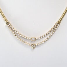 American Jewelry 14k Yellow Gold 2.12ctw Pear, Emerald & Round Diamond Station Chain Necklace (16")