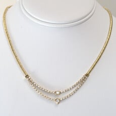 American Jewelry 14k Yellow Gold 2.12ctw Pear, Emerald & Round Diamond Station Chain Necklace (16")