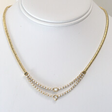 American Jewelry 14k Yellow Gold 2.12ctw Pear, Emerald & Round Diamond Station Chain Necklace (16")