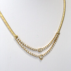 American Jewelry 14k Yellow Gold 2.12ctw Pear, Emerald & Round Diamond Station Chain Necklace (16")