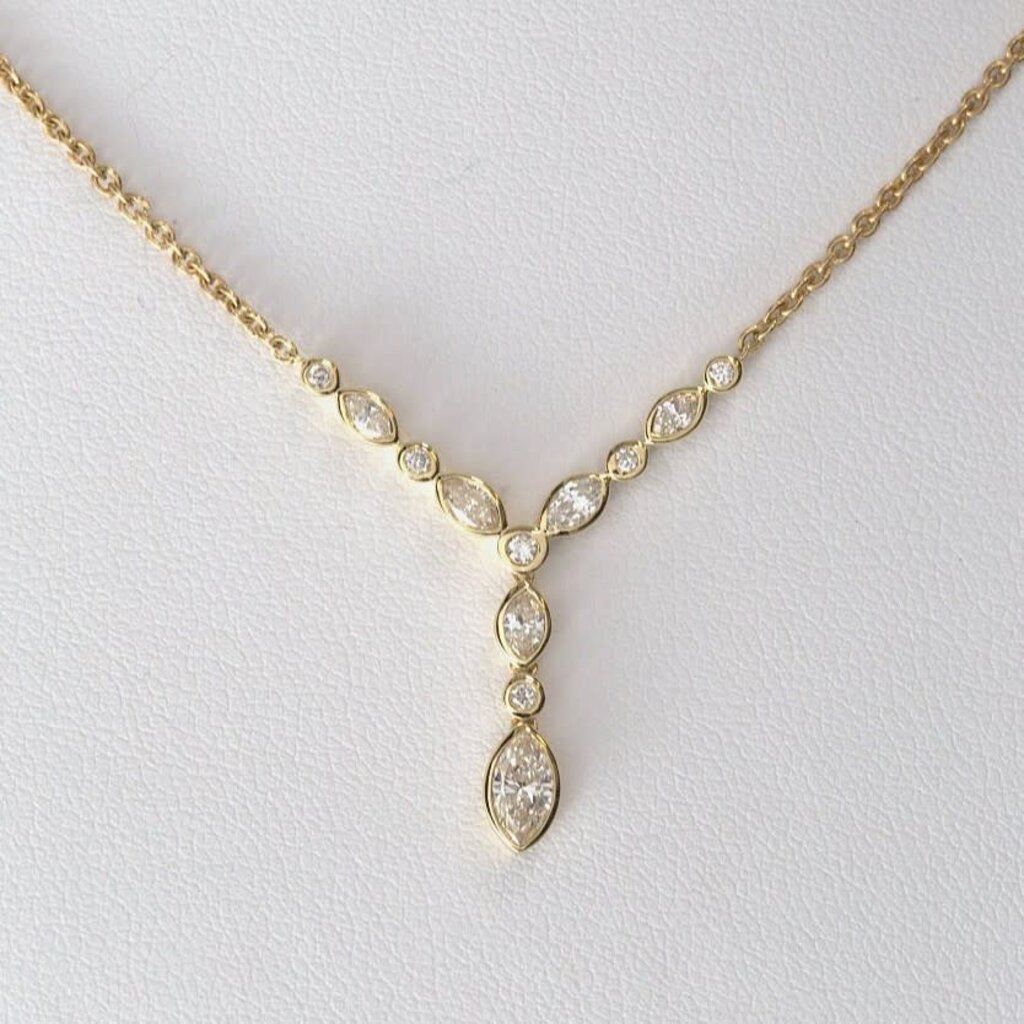 American Jewelry 14k Yellow Gold 0.66ctw Marquise & Round Bezel Set Chain Necklace (14"-18")