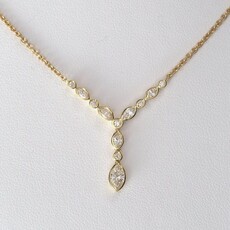 American Jewelry 14k Yellow Gold 0.66ctw Marquise & Round Bezel Set Chain Necklace (14"-18")