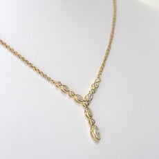 American Jewelry 14k Yellow Gold 0.66ctw Marquise & Round Bezel Set Chain Necklace (14"-18")