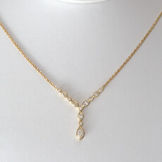 American Jewelry 14k Yellow Gold 0.66ctw Marquise & Round Bezel Set Chain Necklace (14"-18")