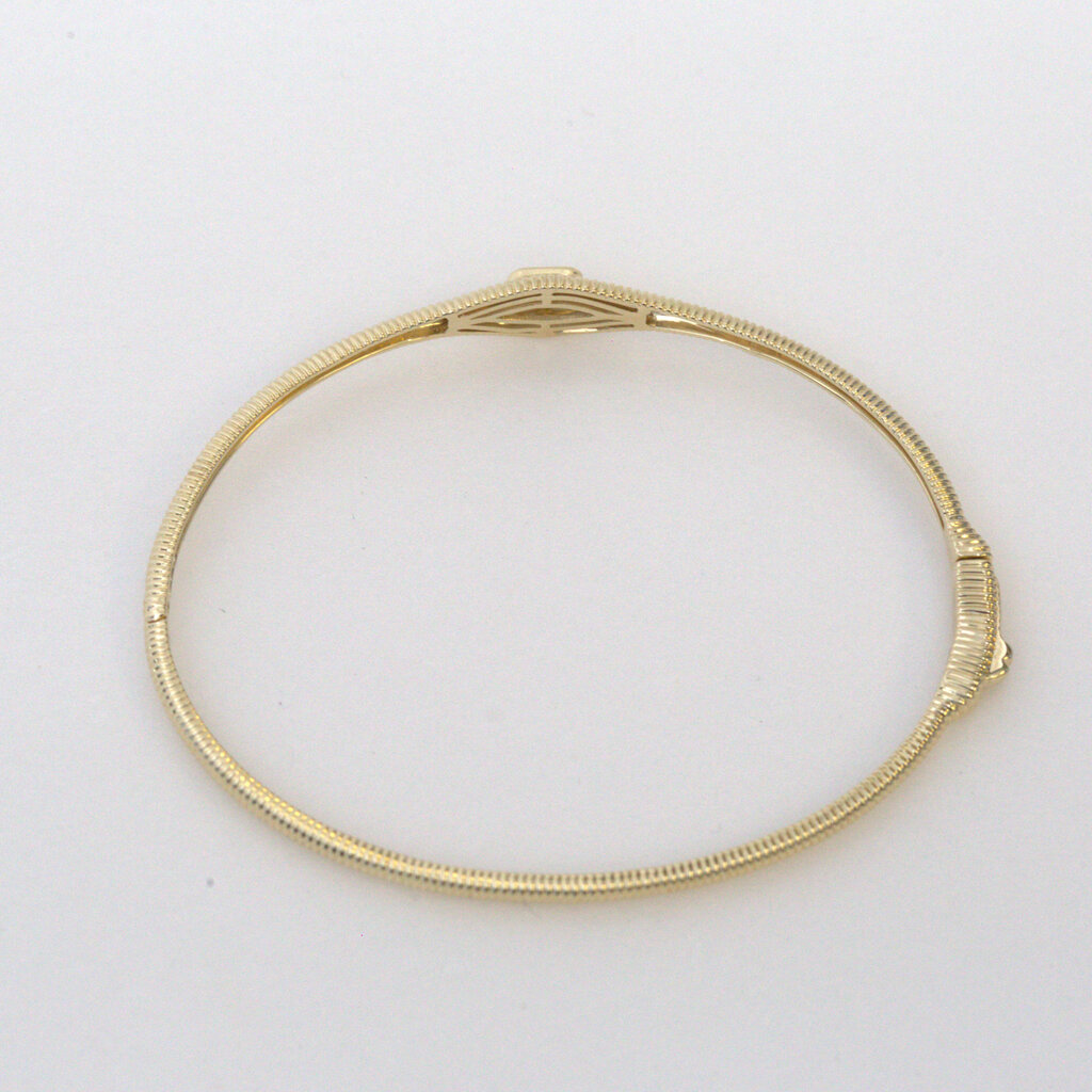 American Jewelry 14k Yellow Gold 0.31ct Emerald Diamond Bezel Ribbed Bangle Bracelet