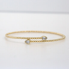 American Jewelry 14k Yellow Gold 0.33ctw Pear Bezel Diamond Beaded Flexible Bypass Bangle Bracelet