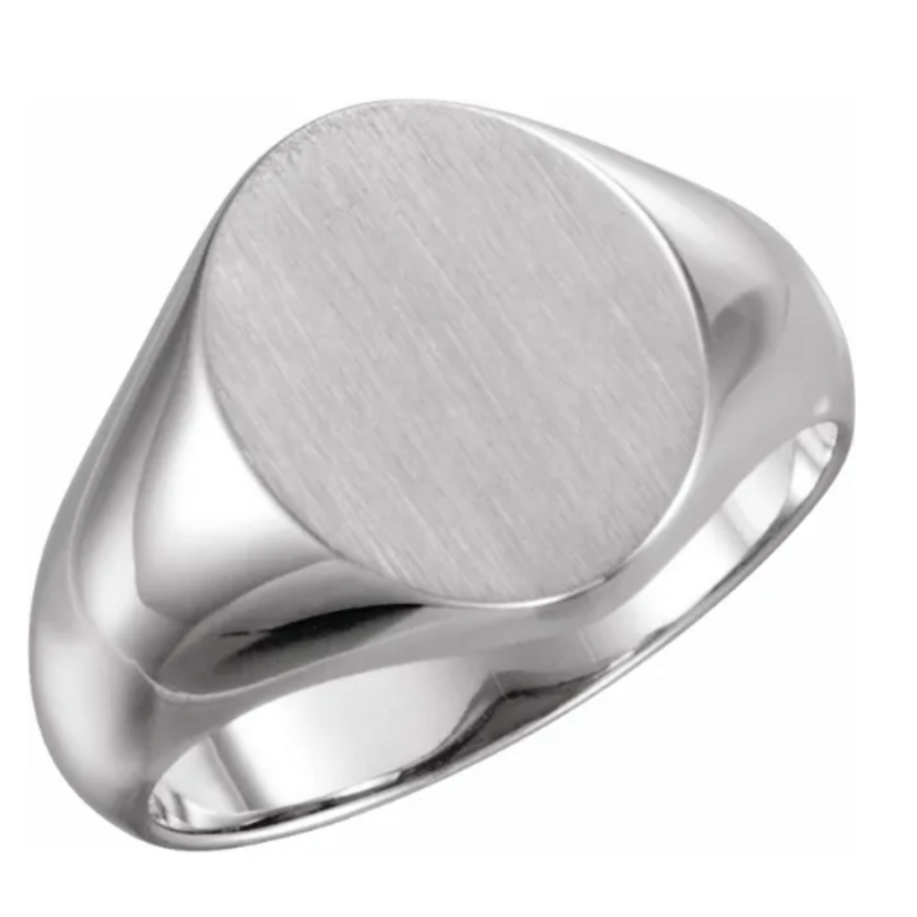 14k White Gold 12x10mm Engravable Ladies Oval Signet Ring (Size 6)