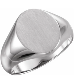 14k White Gold 12x10mm Engravable Ladies Oval Signet Ring (Size 6)