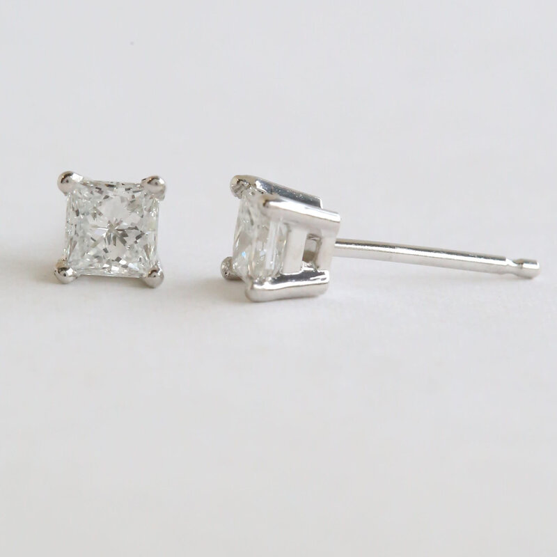 American Jewelry 14k White Gold 2.08ctw H-I/VS2 Princess Cut Solitaire Stud Earrings