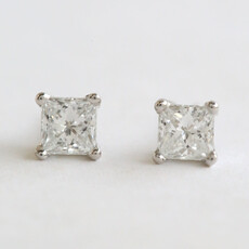 American Jewelry 14k White Gold 2.08ctw H-I/VS2 Princess Cut Solitaire Stud Earrings