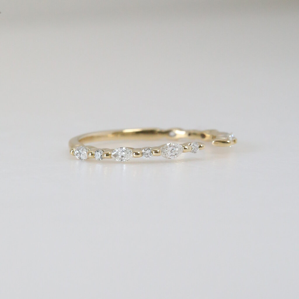 American Jewelry 14k Yellow Gold 1/3ctw Round and Marquise Alternating Diamond Open Shank Wedding Band